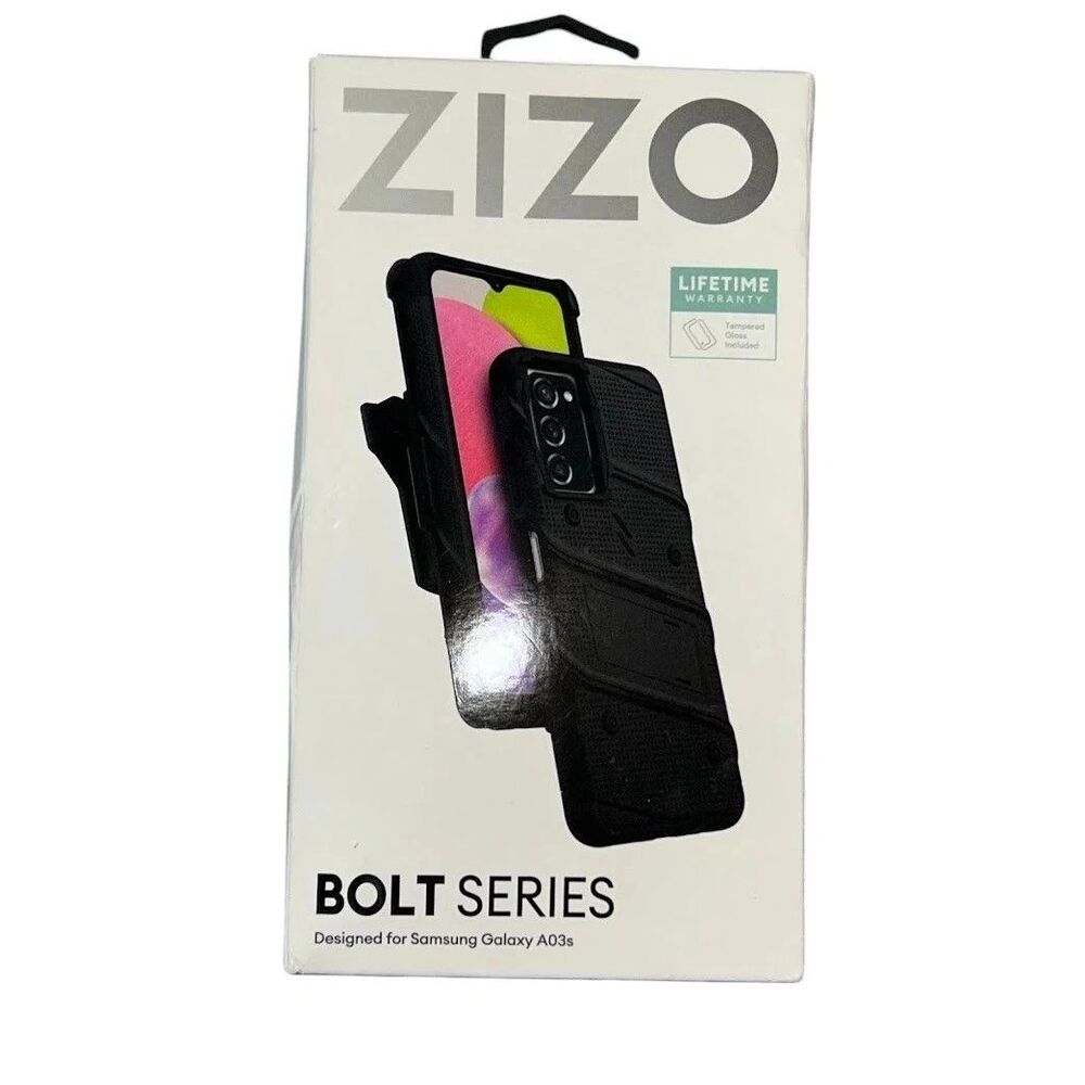Zizo Bolt Galaxy A03s Rugged Holster Belt Clip Phone Case And Tempered Glass